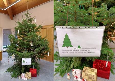 Kita-Kinder brachten Baumschmuck zur Hochbrucher Sparkasse